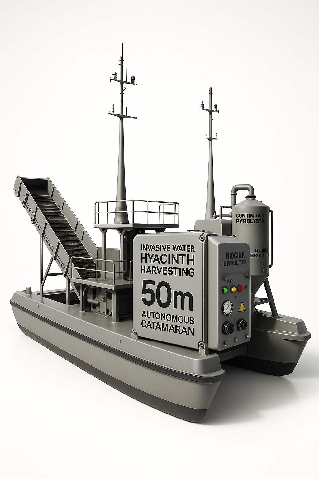 HYDRAVORE Autonomous Invasive Macrophyte Harvest-and-Process Barge